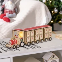 HOMCOM Calendario Avvento di Natale a forma di Treno con Babbo Natale e Luce LED Inclusa, in Compensato, 40x8x11 cm(m-2)