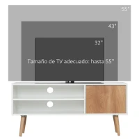 HOMCOM Mueble de TV Moderno con 2 Estantes y Puerta Mesa de Salón para TV de hasta 55'' 110x40x50 cm Blanco y Marrón(m-7)