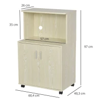 HOMCOM Kitchen Storage Unit, Modern Microwave Stand Trolley Cart, Sideboard with Cabinet,  Locking Wheels, Shelf for Living Room, Dining Room, Oak Tone(m-3)