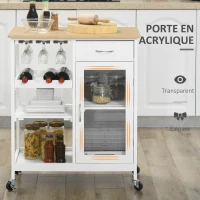 HOMCOM Chariot de service desserte de cuisine à roulettes multi-rangements placard à porte casier à vin étagères tiroir blanc(m-6)