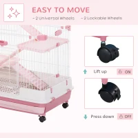PawHut Four-Tier Small Animal Cage, for Bunnies, Ferrets, Chinchillas w/ Wheels, Tray - Pink(m-5)