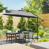 Outsunny 3(m) Garden Cantilever Parasol with Cover and Wind Protection Strap, Round Overhanging Umbrella with Crank Handle and Tilt, Banana Patio Umbrella for Outdoor Sun Shade, UPF50+, Grey(m-10)