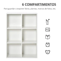 HOMCOM Estantería para Libros Estantes de Madera de 3 Niveles con 6 Cubos de Almacenaje para Sala de Estar Dormitorio Oficina 65,5x30x97,5 cm Blanco(m-4)