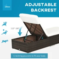 Outsunny PE Rattan Sun Lounger with Cushion, Outdoor Garden Sunbed Furniture with 5-Level Recliner Backrest, and Armrest, Set of 2, Brown(m-6)