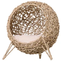 PawHut Cesta Rialzata per Gatti Fino a 10kg in Rattan PE Marrone (Φ52x58cm)(m-10)