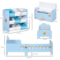ZONEKIZ 3PCs Kids Bedroom Furniture Set with Bed, Toy Box Bench, Storage Unit with Baskets, Space Themed, for 3-6 Years Old, Blue(m-3)