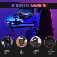 HOMCOM RGB 120 x 66cm Gaming Desk, Computer Table with Carbon Fibre Surface, Headphone Hook, Cup Holder, Controller Rack, Home Office Desk, Black and Red(m-5)