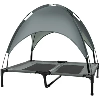 PawHut Lit pour chien chat sur pieds grand confort velum anti-UV tissu oxford micro-perforé + parasol + sac de transport inclus dim. 92L x 76l x 90H cm gris noir(m-10)