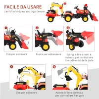 HOMCOM Ruspa Giocattolo a Pedali, Escavatore Cavalcabile per Bambini con Pale e Volante, 179x42x59cm Multicolore(m-6)