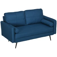 HOMCOM 143cm Loveseat Sofa for Bedroom Upholstered 2 Seater Sofa with Back Cushions and Pillows, Blue(m-11)