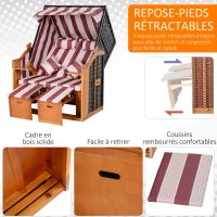 Outsunny Corbeille de plage 2 places - Cabine chaise de plage inclinable - abri plage strandkorb - coussins, repose-pieds, tablettes, pare-soleil - bois résine tressée polyester beige bordeaux(m-6)