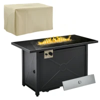 Outsunny Propane Gas Fire Pit Table, 50000BTU Smokeless Firepit Outdoor Patio Heater with Tempered Glass Tabletop, Cover, Glass Beads and Lid, 109cm x 56cm x 64cm, Black(m-1)