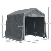 Outsunny Abri de jardin tente de stockage 2 portes zippées cadre métallique 280 x 240 x 240 cm gris foncé(m-3)