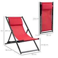 Outsunny Set of 2 Folding Garden Beach Aluminium Frame Deck Chairs Deckchairs Seaside Folding Garden Patio Lounger, Red(m-3)