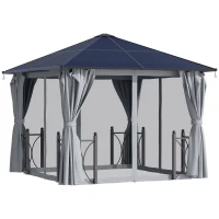 Outsunny 3 x 3(m) Hardtop Gazebo Canopy with Polycarbonate Roof, Steel & Aluminium Frame, Garden Pavilion with Mosquito Netting and Curtains, Black(m-11)