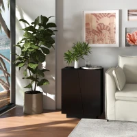 HOMCOM High Gloss Storage Cabinet, Freestanding Storage Cupboard with Adjustable Shelves for Living Room, Bedroom, Hallway, Black(m-2)