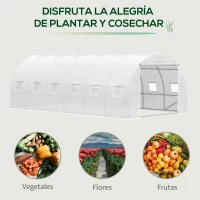 Outsunny Invernadero de Túnel 6x3x2 m Invernadero de Jardín con Puerta Enrollable 12 Ventanas Cubierta de PE 140 g/m² y Metal Galvanizado para Cultivos Plantas Verduras Blanco(m-9)