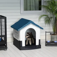 PawHut Plastic Dog Kennel with Windows, for Garden Patio, Miniature and Small Dogs, 80 x 69 x 76cm - Blue(m-2)