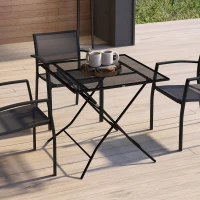 Outsunny Tavolo da Giardino Pieghevole Quadrato con Piano a Rete in Acciaio, 80x80x74cm, Nero(m-2)