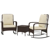 Outsunny Three-Piece Rocking Chair Rattan Bistro Set - Brown(m-11)