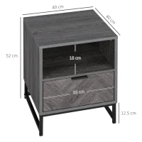 HOMCOM Bedside Table with Drawer and Shelf, Side End Table with Steel Legs for Living Room, Bedroom, Dark Grey(m-3)