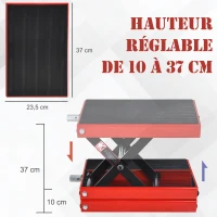 HOMCOM Lève moto béquille d'atelier stand moto tout-terrain moto cross supermotard hauteur réglable 10-37H cm acier charge max. 500 Kg rouge et noir(m-4)