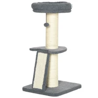 PawHut Arbre à chat avec griffoir tronc en sisal boules suspendues et plate-forme d'observation hauteur 92 cm - gris(m-10)