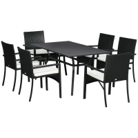 Outsunny Set da Giardino 7 Pezzi in Rattan PE con Tavolo da Pranzo 150x90x72 cm e 6 Sedie 58x62x87 cm con Cuscini(m-10)