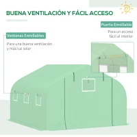 Outsunny Cubierta de Repuesto Invernadero de Túnel 347x300x200 cm Polietileno con 7 Ventanas de Malla Transpirable y Puerta Enrollable Protección de Plantas para Jardín Verde(m-5)