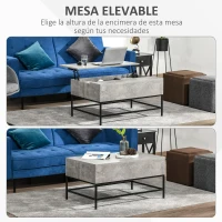 HOMCOM Mesa de Centro Elevable con Espacio de Almacenaje Oculto para Salón Comedor 90x60,5x45,5 cm Gris Cemento(m-5)