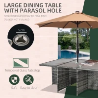 Outsunny 10 Seater Rattan Cube Garden Furniture Set with Parasol Hole, Rattan Dining Set with Cushions, Outdoor Dining Table and Chairs with Rectangular Glass Top Table for Patio, Mixed Grey(m-5)
