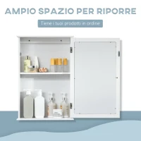 kleankin Mobiletto Bagno Pensile con Specchio e Anta a Chiusura Magnetica, 41x14x60cm - Bianco(m-4)