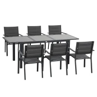Outsunny Salon de jardin en aluminium et textilène table extensible 6 chaises empilables 6 personnes gris(m-10)