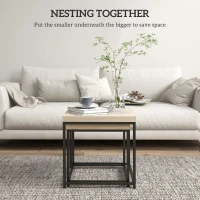 HOMCOM Coffee Table Set of 2, Nest of Tables with 3.5cm Thick Tabletop, Oak(m-4)