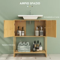 HOMCOM Mobile Sottolavabo Bagno con 2 Ante e Ripiano Aperto, Intaglio a U per Tubi, 70x33x79.5cm, Colore Legno(m-5)