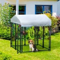 PawHut Outdoor Dog Kennel, Metal Playpen Fence Dog Run with UV-Resistant Canopy and Locks, for Small and Medium Dogs, 120 x 120 x 138cm(m-2)