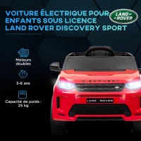 AIYAPLAY Voiture électrique pour enfants Land Rover Discovery Sport, 12V avec télécommande, lumières LED, pour 3-6 ans, rouge(m-4)