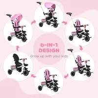 HOMCOM Multifunctional Kids Tricycle, with Rotatable Seat, Adjustable Push Handle - Pink(m-4)