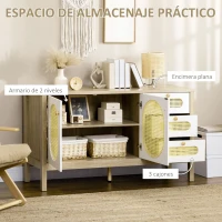 HOMCOM Aparador para Cocina Salón Buffet con 3 Cajones y Armario de 2 Puertas de Rejilla 140x45x80 cm Natural(m-4)