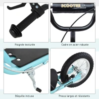 HOMCOM Trottinette patinette Grandes Roues pneumatiques Ø 40 et 30 cm Hauteur Guidon réglable Frein AV/AR béquille Acier Bleu Ciel Noir(m-7)