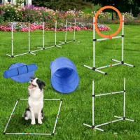 PawHut Dog Agility Equipment Training Set Carry Bag Adjustable (Pole + Hoop + Hurdle+Tunnel + Pause Box)(m-10)
