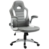 Vinsetto Computer Gaming Chair, Office Desk Swivel Chair, PU Leather Racing Chair with 90° Flip-up Armrest, Adjustable Height and Rolling Wheels, Grey(m-11)