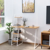 HOMCOM Home Office Computer Desk with 3-Tier Storage Shelves Study Writing Table Workstation for Small Space Natural(m-2)