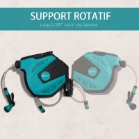 DURHAND Enrouleur automatique pivotant 180° fixation mural avec tuyau 15 + 1,5 m avec Buse de Pulvérisation, noir et vert(m-6)