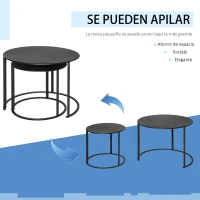 Outsunny Juego de 2 Mesas de Café Ø70x50 cm y Φ50x43 cm Mesitas Auxiliares Redondas de Metal para Jardín Salón Domitorio Carga Máxima de 25 kg Negro(m-4)