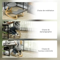 HOMCOM Siège assis genoux, siège ergonomique en bois à bascule, chaise à genoux pour bureau à domiciles, gris(m-7)