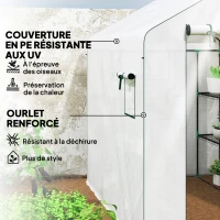 Outsunny Serre de jardin 3 m² avec étagères 3 niveaux, PE renforcée 135 g/m² anti-UV, porte enroulable et fenêtres en maille(m-5)