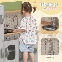 AIYAPLAY Cucina Giocattolo per Bambini 3-6 Anni con Macchina del Ghiaccio e Utensili, 84x34x89 cm, Bianco e Verde(m-5)
