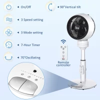 HOMCOM 9'' Air Circulator Fan 3 Speed 3 Mode, 70° Oscillation 90° Vertical Tilt, Height Adjustable, Remote Controller, for Living Room, Bedroom, Office, Black and White(m-4)