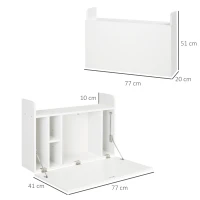 HOMCOM Wall Mounted Table, Drop Leaf Floating Laptop Desk with Space Saving Storage Compartments for Home Office and Study, 77cm x 20cm x 51cm, White(m-3)